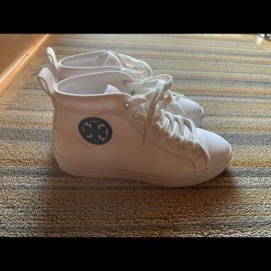 Tory Burch white high top logo sneakers 6.5